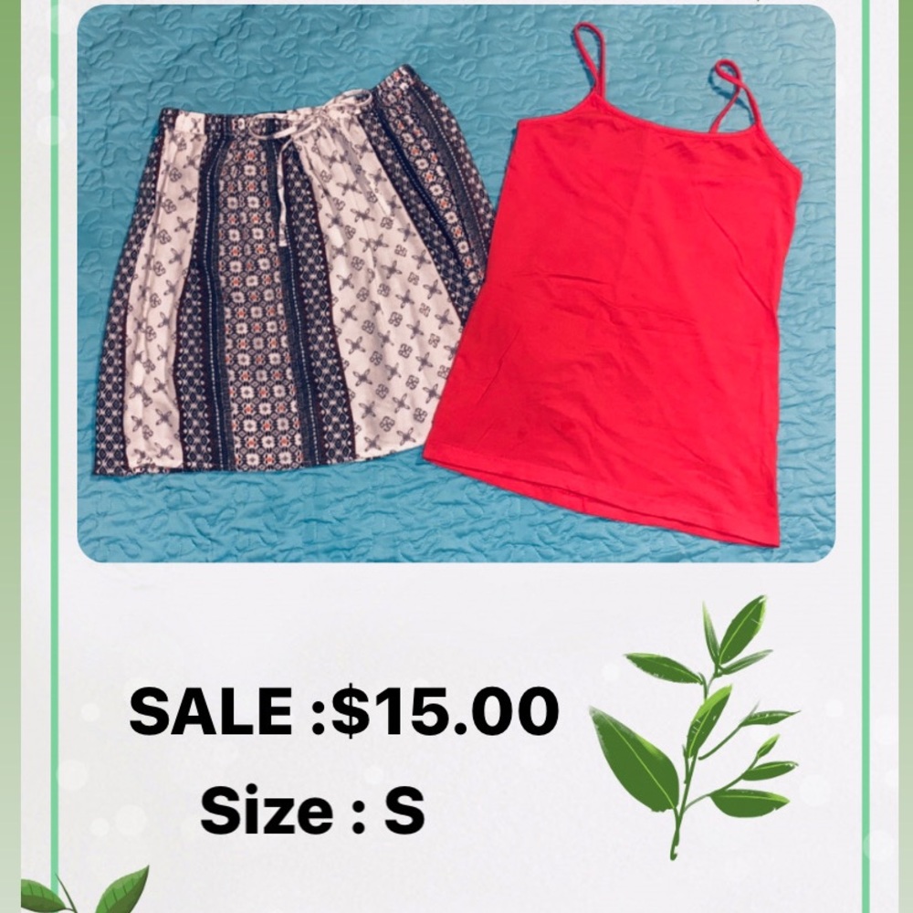 Blouse & short skirt.